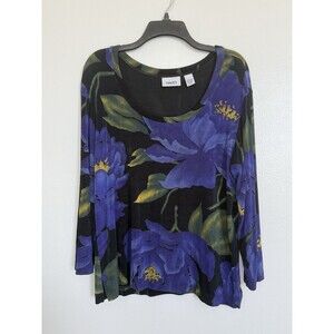 Chico’s Travelers Women’s Sz 3(XL) Slinky Knit 3/4 Sleeve Floral Top